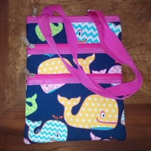 Whale triple pocket canvas tote purse